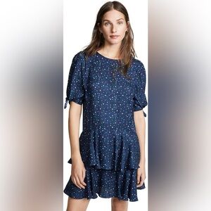 Rebecca Taylor Speckled-Dot Print 100% Silk Drop-Waist Mini Dress Womens Size 2